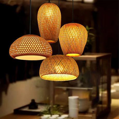 Lámpara de araña tejida de bambú clásica hecha a mano
