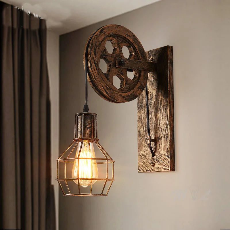 Vintage Lifting Pulley LED Wall Lamp