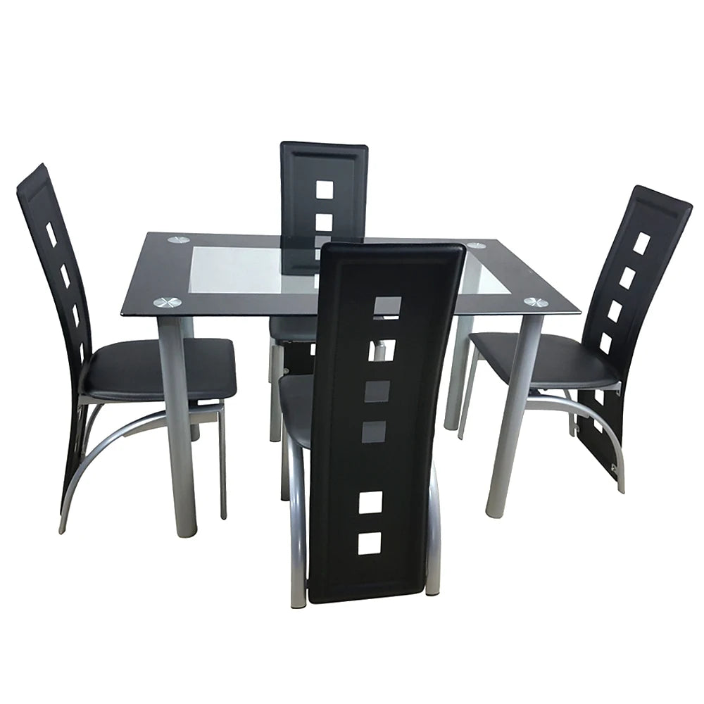 110cm Dining Table Set Tempered Glass