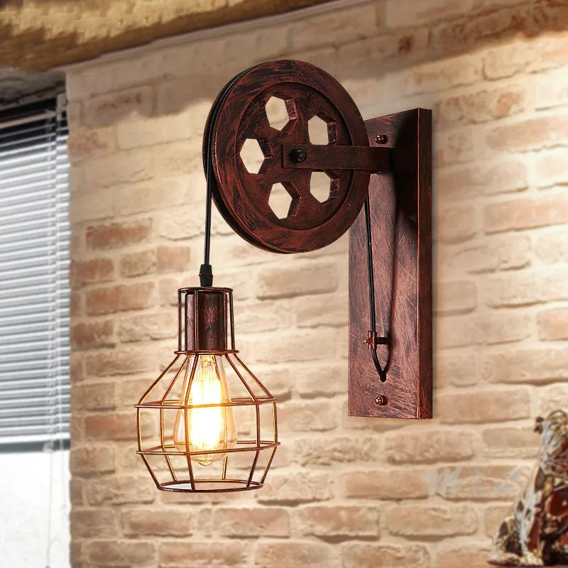 Vintage Lifting Pulley LED Wall Lamp