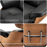 Élégante chaise longue en cuir véritable avec pouf