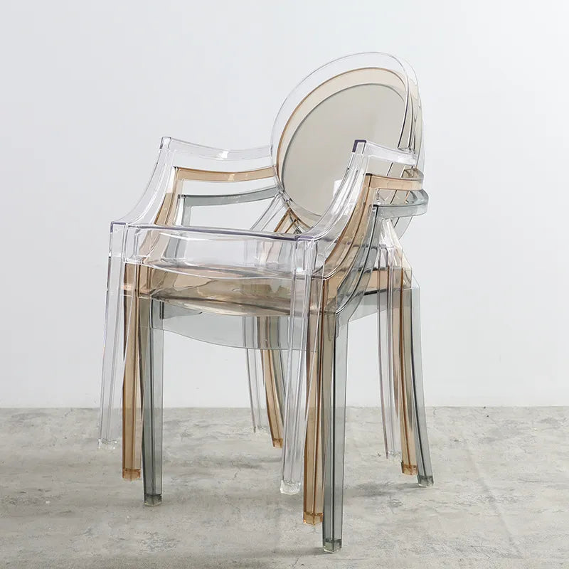 Nordic-Inspired Transparent Acrylic Dining Chair with Armrests