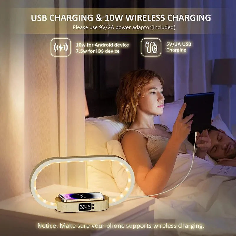 Wireless Charger LED Lamp with Clock & Night Light