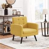 Silla moderna de tela con acento amarillo y patas de madera de caucho para sala de estar