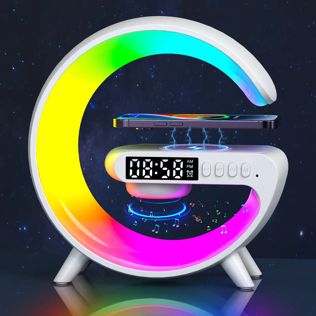 Multifunction Fast Charging Wireless Charger Stand Speaker & TF RGB Night Light