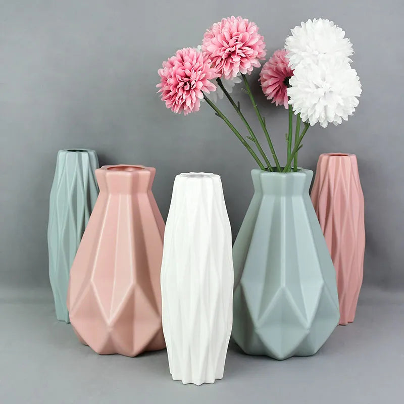 Modern Nordic Plastic Flower Vase in White, Pink, and Blue