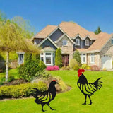 Decoración de jardín divertida con pollo y gato aterrador