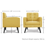 Modern Yellow Accent Fabric Chair with Rubber Wood Legs for Living Room
