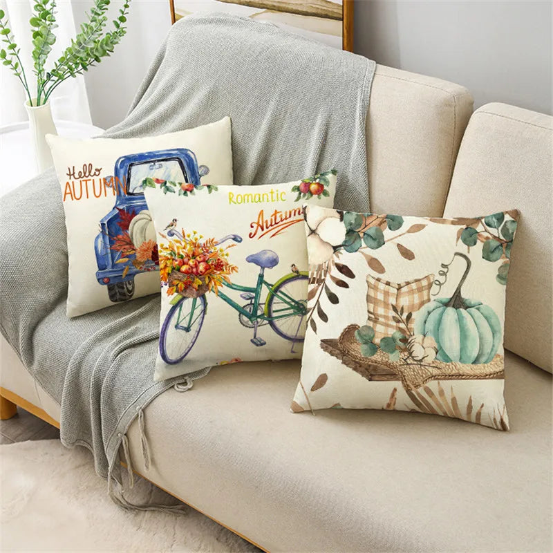 Fall Pumpkin Pillowcase – Autumn Linen Decor Cushion Cover