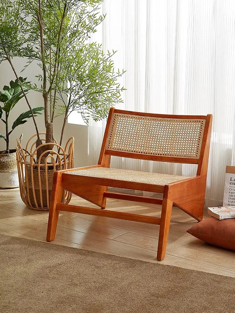 Rattan Woven Trunk Solid Wood Single Sofa
