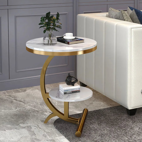 Round marble and wrought iron side table