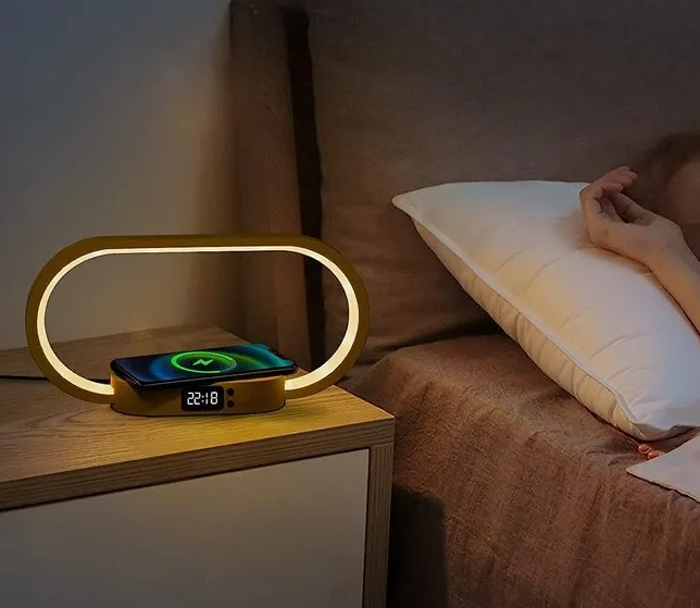 Lampe LED chargeur sans fil avec horloge et veilleuse
