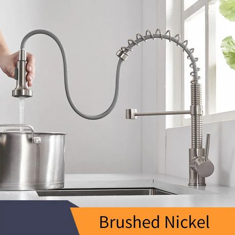 Brush Brass Kitchen Faucet with Pull Down Sprayer